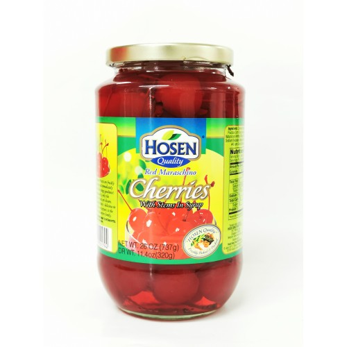 22-MARASCHINO CHERRIES RED WITH STEMS IN SYRUP HOSEN (红车喱子)